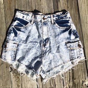 High Waisted Acid Wash Festival Shorts